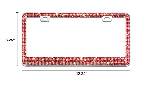 Bling Rhinestone License Plate Frame for Women 2PC,Diamond Sparkly License Plate Frames| Stainless Steel Frames & Over 1200 pcs Finest 14 Facets Glass Crystals Premium Diamond+GiftBox(Red) - color: Red-2PK