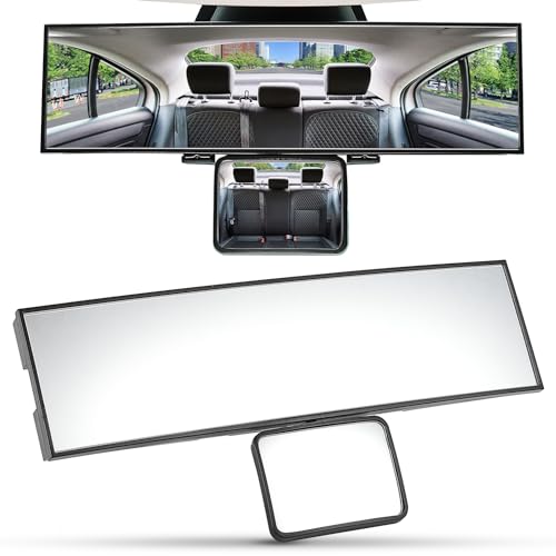 JOYTUTUS Car Rear View Mirror with Baby Mirror, Universal 11 Inch Panoramic Convex Rearview, Clip-On Wide Angle Rear View Reduce Blind Spot Effectively for Car and Can Keep an Eye on the Back Seat