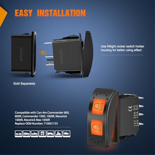 Nilight 6 Pin High Low Beam Headlight Switch for Can-Am Commander Maverick - size: High Low Beam 6PIN