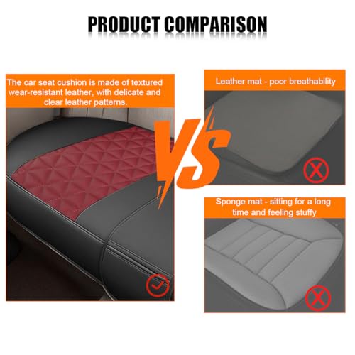 2PCS Leather Car Seat Cover, Rear Bottom Seat Protector Pad, Red - color: Rear/Black&Red