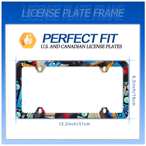 Music Cassettes License Plate Frame Stainless Steel Car Accessory 6x12 Inch - color: Retro Music Design