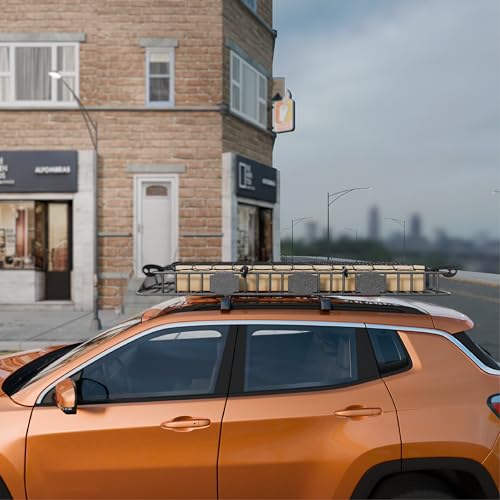 TUFFIOM 84"x 39"x 6" Universal Rooftop Cargo Carrier Basket, Extendable Steel Roof Rack Basket w/Net+Storage Bag+Straps, Heavy Duty Car Top Rack Luggage Holder Carrier for SUV Car Truck Van - size: 84"x39"x6"(w/Net+Bag+Pedal+Straps)