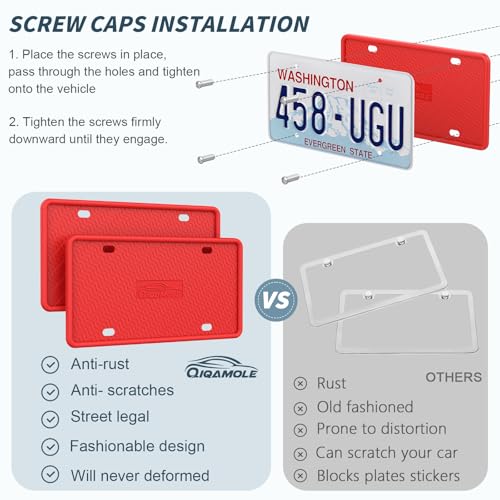 QiqaMole Silicone License Plate Frames, License Plate Holder for US CA Cars, Silicone Car Plate Cover Rustproof & Rattle Proof & Weatherproof Car Accessories (Red 2 Pack) - color: Red 2 Pack