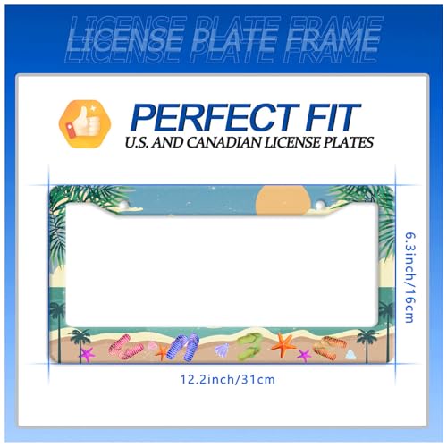 Summer Beach License Plate Frame Stainless Steel Car Accessory 6x12 Inch - color: Funny Summer Beach With Flip Flops