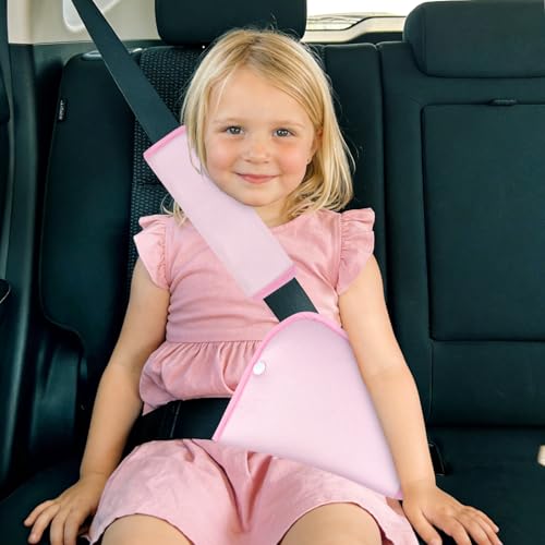 Kids Seat Belt Cover Pads, Universal Seat Belt Adjuster for Kids, HNHUAMING Kid's Shoulder & Belly Protective Padding for Travel, Soft Breathable Car Seat Straps Pads for Children, Pink - color: pink