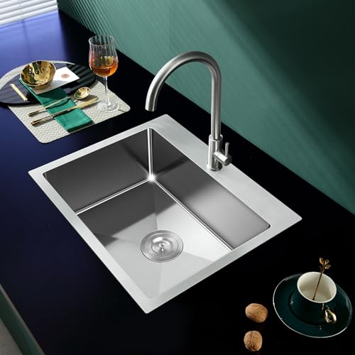 23 Inch Brushed Drop in Kitchen Sink-TSIBOMU 18 Gauge Satinless Steel - color: Brushed, size: D23" x W18" x H9"
