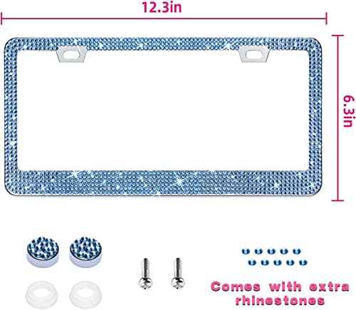 Bling Rhinestone License Plate Frame for Women, Sparkly License Plate Frames| Stainless Steel Frames & Over 1200 pcs Finest 14 Facets Glass Crystals Premium Diamond(Light Blue) - color: light blue