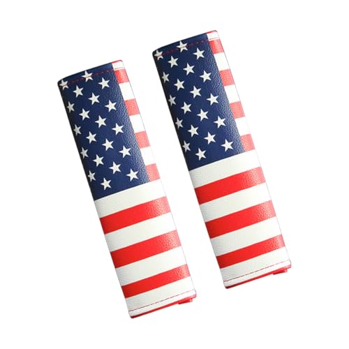 2PCS Car Seatbelt Covers, American Flag Patriotic Leather Soft Vehicle Seat Belt Shoulder Pad, USA Flag Automotive Seat Strap Harness Mat Cushion, Universal for Most Vehicles
