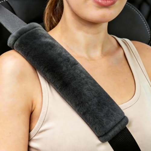 Amooca 2-Pack Soft Furry Universal Seatbelt Cover Car Shoulder Pad - color: Dark Gray, size: 10.5in 2pack