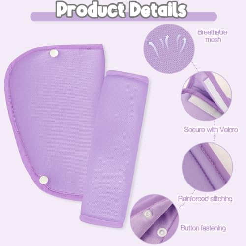 Kids Seat Belt Cover Pads, HNHUAMING Kid's Shoulder & Belly Protective Padding for Travel, Soft Breathable Car Seat Straps Pads for Children, Purple - color: purple