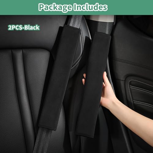 2PCS Car Seat Belt Cover Pad 15 Inch Long, Slim Car Seat Shoulder Strap Pads, Soft Velvet Fluffy Seatbelt Cushion Protect Neck&Shoulder, Thin Car Seatbelt Covers Pad Universal Fit Most Vehicles(Black) - color: Black-2PC