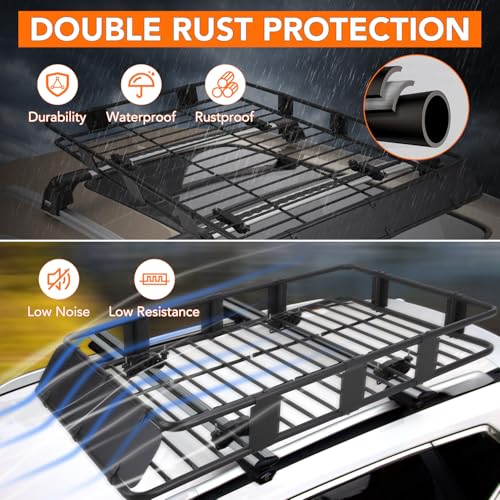 Rooftop Cargo Basket 64" x 39" Steel Universal Roof Rack Basket with Cargo Carrier Bag,Roof Rack Accessories,Adjustable to 48"x 39",200 Lbs Capacity,Car Roof Basket for SUV, Truck,Vehicle