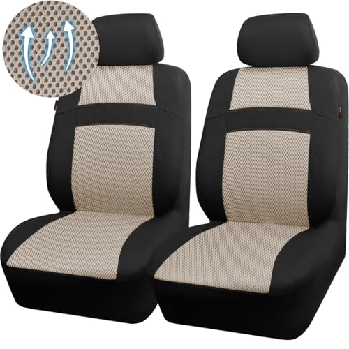 CAR PASS Car Seat Covers Front Seats Only, 3D Air Mesh Car Seat Cover with 5mm Composite Sponge Inside,Airbag Compatible Universal Fit SUV,Vans,sedans, Trucks, Automotive Interior Covers(Black Beige) - color: Black and Beige, size: Two Front