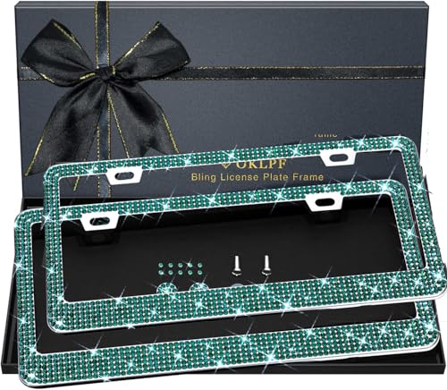 OKLPF Bling License Plate Frame for Women, 2PCS, Clear Rhinestone, Green - color: Green