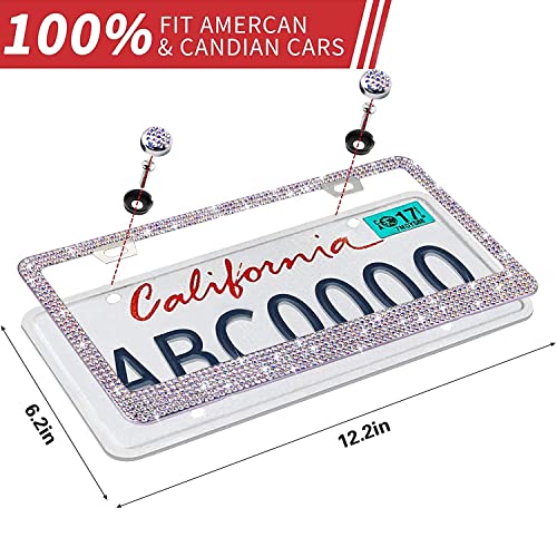 Bling Rhinestone License Plate Frame for Women,Diamond Sparkly License Plate Frames| Stainless Steel Frames & Over 1200 pcs Finest 14 Facets Black Glass Crystals Premium Diamond+GiftBox(Colorful) - color: Colorful-2PK