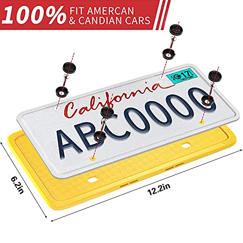 XCLPF Silicone License Plate Frame Covers 2 Pack- Front and Back Car Plate Bracket Holders. Rust-Proof, Rattle-Proof, Weather-Proof (Yellow) - color: 2 Pack Yellow