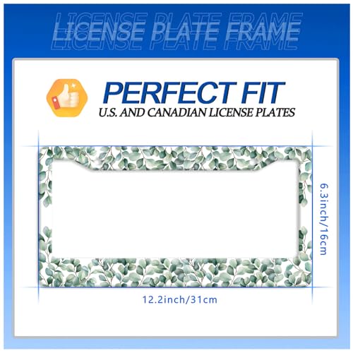 Green Leaf License Plate Frame Stainless Steel Car Accessory 6x12 Inch - color: Green Leaves Pattern