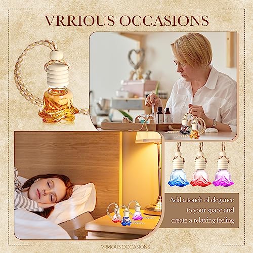 BBTO 50 Pcs Hanging Car Air Freshener Diffuser Bottles Empty Glass Perfume Bottle Pendant for Essential Oil (Colorful, Rose)