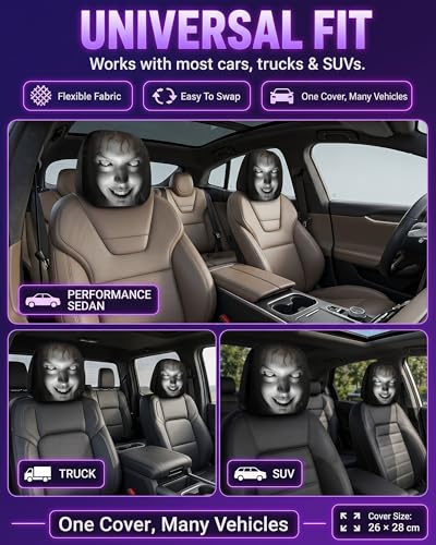 Creative Car Headrest Covers,Ghost Face Headrest Covers,Scary Covers for Cars,Stretchy Seat Headrest Protector,Funny Cover for Auto,Vehicle,Truck, SUV,Washable Elastic Fabric(2pcs-B) - color: 2pcs-B