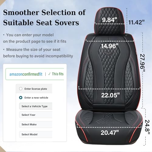 Coverado Seat Covers, Car Seat Covers Front Seats, Black Car Seat Cover, Waterproof Automotive Seat Covers, Seat Cushion, Front Car Seat Covers Leatherette Car Seat Protector Universal Fit Most Cars - color: Black&Red line, size: FrontPair