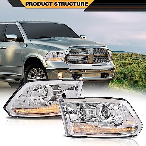 ANDPLAY LED Bar Plank Style Headlights Fit Dodge Ram 1500 2500 3500 2013-2018 Projector Headlamp,Fit Models w/Dual Beam& Quad Beam Models,Clear Lens Chrome Housing Clear Reflector - color: Clear Lens Chrome Housing Clear Reflector