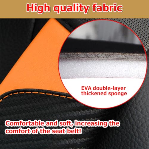 AUCELI 2PCS Carbon Fiber Car Seat Belt Cover, Breathable Leather, Orange - color: Black/Orange