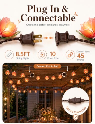 8.5FT Flower String Lights Plug in with 10 Multicolor Flowers, Connectable - color: Flower Lights