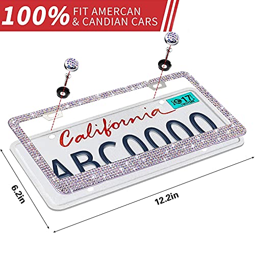 Bling Rhinestone License Plate Frame for Women Teen Girls,White Diamond Sparkly Stainless Steel Frames & Over 1200 pcs Finest 14 Facets Round-Cut Glass Crystals Premium Diamond+GiftBox(Colorful) - color: Colorful