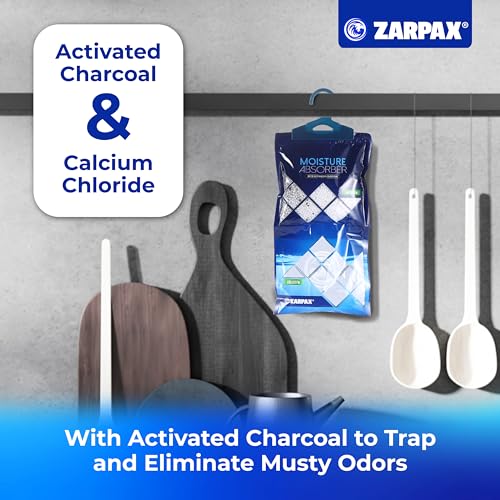 ZARPAX Hanging Moisture Absorber Bags Activated Charcoal 10.5oz - Set of 10 - color: Activated Charcoal