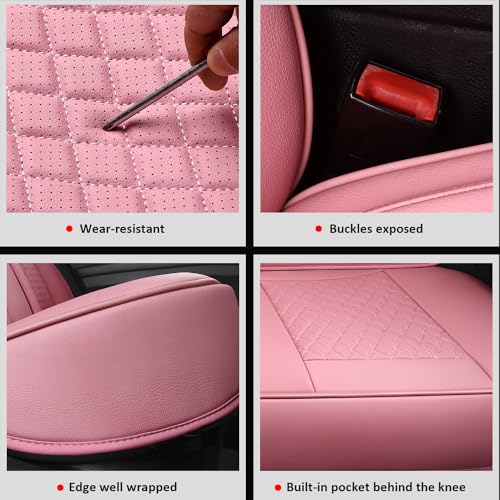 MIROZO Front Seat Covers Full Coverage,Leather Seat Covers Universal Fit - color: Pink, size: 2CPS Front