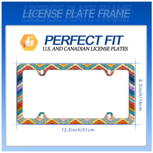 Boho License Plate Frame Stainless Steel Car Accessory 6.3x12.3 Inch - color: Colorful Boho Stripes