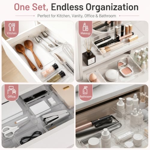 8 Pack Large Clear Plastic Drawer Organizer Trays, 3 Sizes, Non-Slip - size: 8 Pack