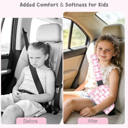 Kids Seat Belt Cover Pads, HNHUAMING Kid's Shoulder & Belly Protective Padding for Travel, Soft Breathable Car Seat Straps Pads for Children, Pink Bow - color: pink bow