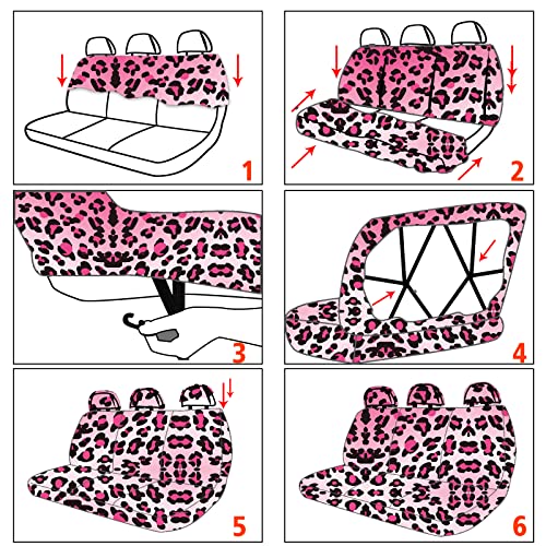 15 PCS Pink Leopard Print Car Seat Cover Set,Steering Wheel Cover Center Console Armrest Pad Headrest Seat Belt Cover Handbrake Gear Cover Keychain Coasters Full Set for Car SUV - color: Pink