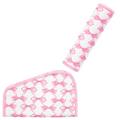 Kids Seat Belt Cover Pads, HNHUAMING Kid's Shoulder & Belly Protective Padding for Travel, Soft Breathable Car Seat Straps Pads for Children, Pink Bow - color: pink bow