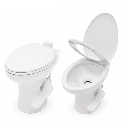 SEAFLO Porcelain RV Toilet with Elongated Bowl, 19” Residential Height, Gravity Flush, Foot Pedal Flush, Soft Close Seat, Easy Install, Camper Toilet, 4-Year Warranty, SFRTCH-02-01 - color: White (Porcelain Bowl)