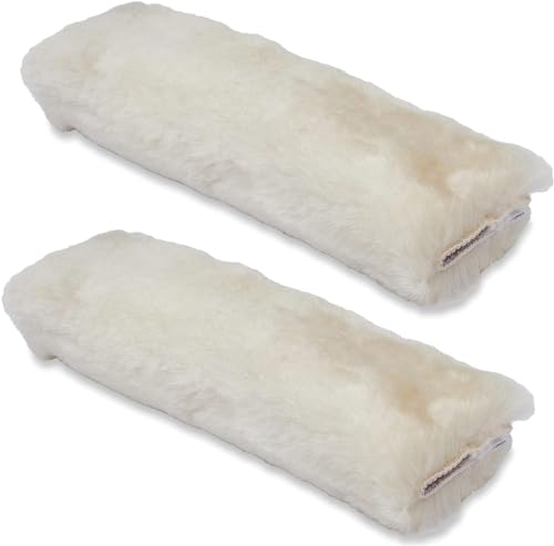 Andalus Brands 2 Pack Genuine Merino Wool Sheepskin Seat Belt Cover – Soft Shoulder Pad, Neck Cushion Protector – Authentic Car Accessories (Pearl) - color: Pearl
