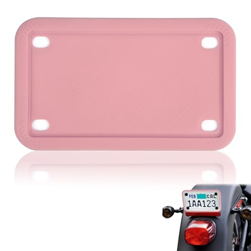 x xotic tech Motorcycle Silicone License Plate Frames, Motorbike License Plate Holder, Rust Proof, Rattle Proof, Weather Proof(Pink, 7.56" x 4.53") - color: Pink
