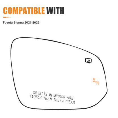 Passenger Side Heated Blind Spot Mirror Glass for Toyota Sienna 2021 2022 2023 2024 2025, Right Side Rear View Replacement - color: Passenger Side