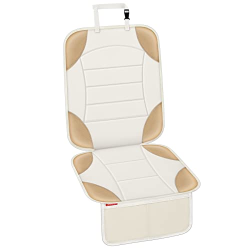Sinvitron Car Seat Protector for Child Car Seat - Waterproof Non-Slip Leather Mat with 2 Mesh Pockets, Universal Seat Cover for Baby, Pets & Vehicles (1-Pack, Off-White) - color: 1 Pack Off-White