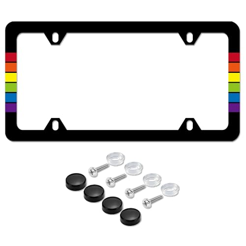 Rainbow Gay Pride License Plate Frame LGBT License Plate Holder 4 Holes - color: Rainbow Gay Pride