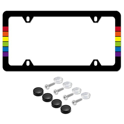 Rainbow Gay Pride License Plate Frame LGBT License Plate Holder 4 Holes - color: Rainbow Gay Pride