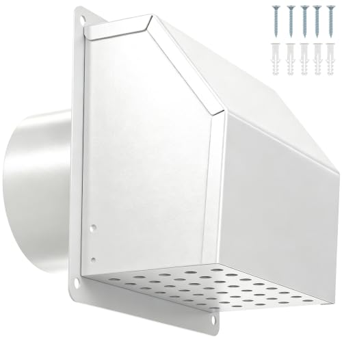 4 Inch Dryer Vent Cover, Galvanized Steel Wall Vent Cover Removable Exterior Dryer Vent Cover White Hooded Wall Vent with Screen and Damper Air Exhaust Duct Outlet Cap for Outdoor Home Laundry Room - color: White, size: 4 Inch - New Version