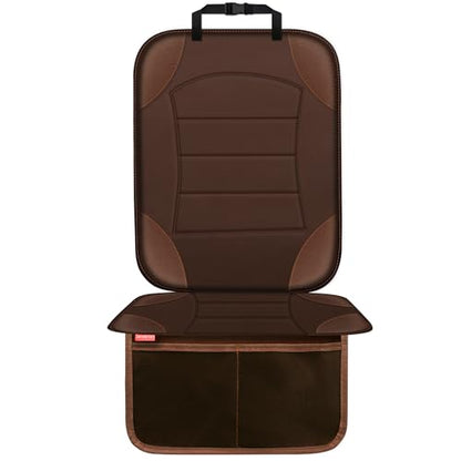 Sinvitron Car Seat Protector for Child Car Seat, Waterproof Car Seat Cover for Leather and Fabric Seats, 2 Mesh Pockets, Non-Slip Bottom, Thick Padding Cushion(1 Pack, Brown) - color: 1 Pack Brown