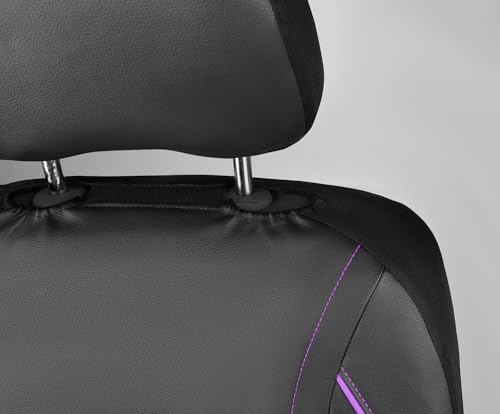 CAR PASS Universal FIT Piping Leather Two Front Seat Covers, Waterproof Faux Leather for SUV Sedan Van Truck, Airbag Compatible,Reserved Opening Holes for Headrest Covers(Black and Purple) - color: Black & Purple