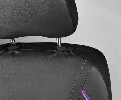 CAR PASS Universal FIT Piping Leather Two Front Seat Covers, Waterproof Faux Leather for SUV Sedan Van Truck, Airbag Compatible,Reserved Opening Holes for Headrest Covers(Black and Purple) - color: Black & Purple