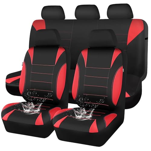 CAR PASS Neoprene Wetsuit Seat Covers, Waterproof Car Seat Covers Full Sets with 5mm Composite EVA, Universal Fit for Car,Sedan, SUV TrucksAnti Slip, Airbag Compatible(Black Red - color: Black red