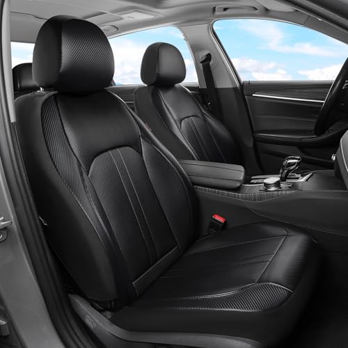 Coverado Leather Car Seat Covers Front Seats & Carbon Fiber, Waterproof and Durable All Weather Protector, Universal Fit for SUV, Pickup Truck, Sedan, Automotive Vehicle Interior （Black） - color: CF-Black, size: Front