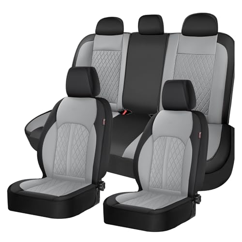 Coverado Universal Leather Seat Covers Full Set for 5 Seats – Waterproof, Durable All-Weather Protector for SUV, Pickup Truck, Sedan （Black&Gray） - color: Black&Gray, size: FullSet