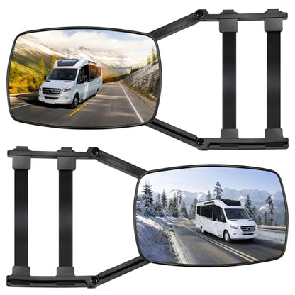 Car Towing Mirrors 2Pcs Black, Extendable Clip-On Strap-On for Trucks SUVs